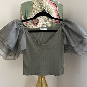 Ribbed crop with poofy sleeves